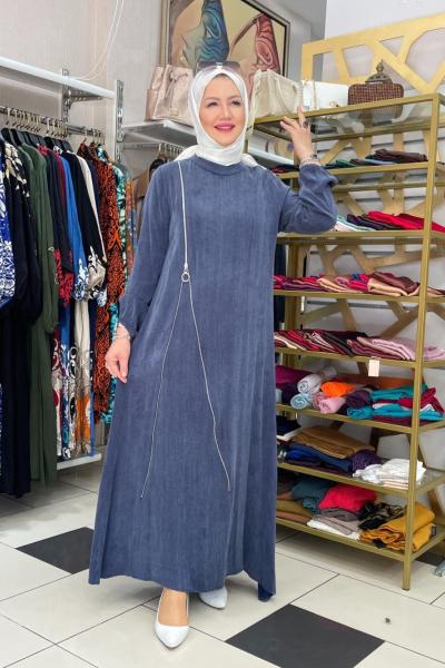 Yandan fermuar detaylı duz elbıse Mavi