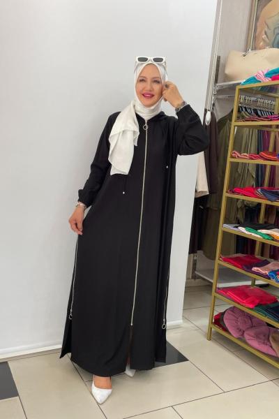 Yandan fermuarlı ferace Siyah