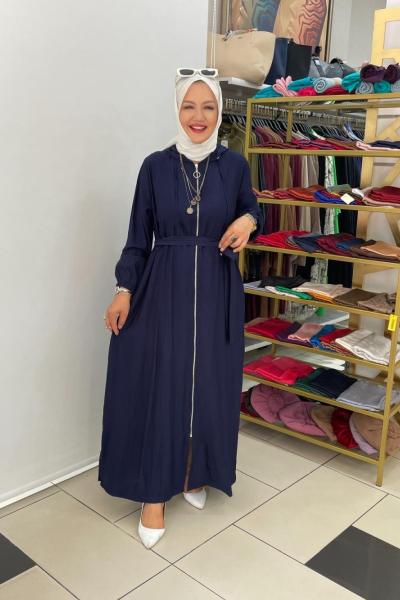 Yandan fermuarlı ferace Lacivert