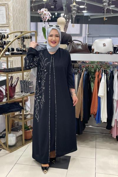 Yandan nakışli abıye Siyah