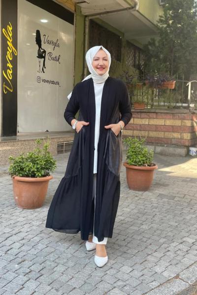 Yanları paraşut detaylı hırka Siyah