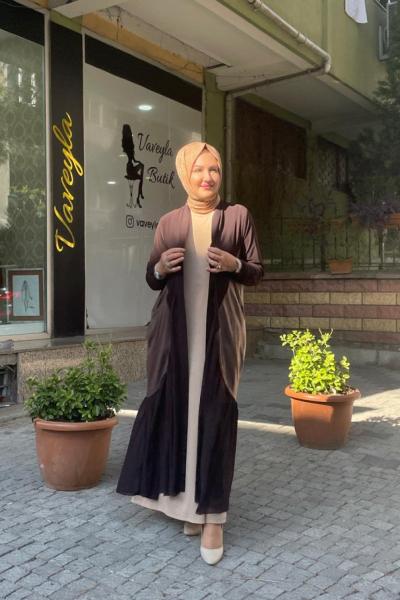 Yanları paraşut detaylı hırka Acı Kahve