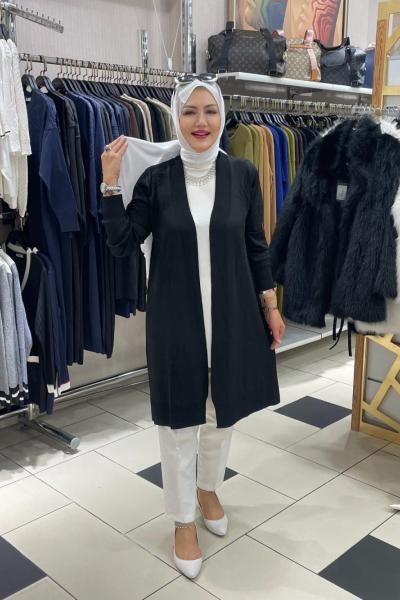 Yaprak desenli hırka Siyah