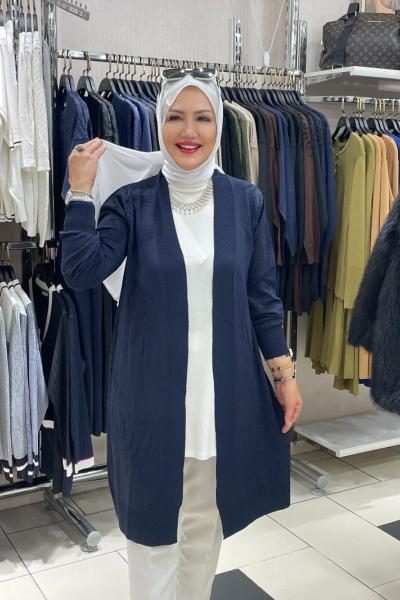 Yaprak desenli hırka Lacivert