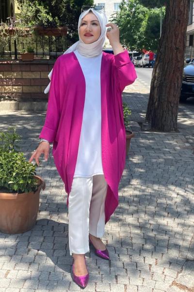 Yarasa kol oversize hırka Fuşya