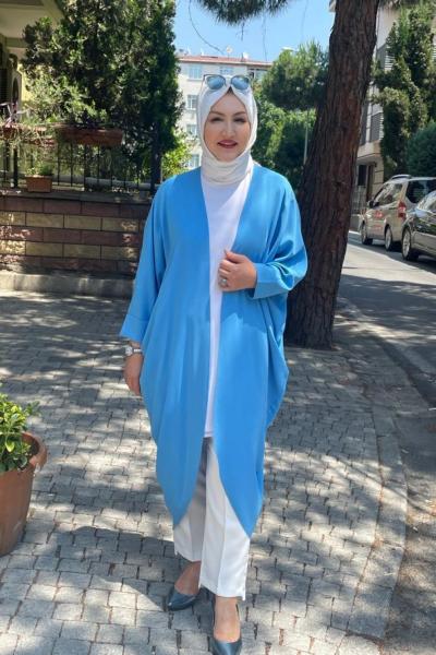 Yarasa kol oversize hırka Mavi