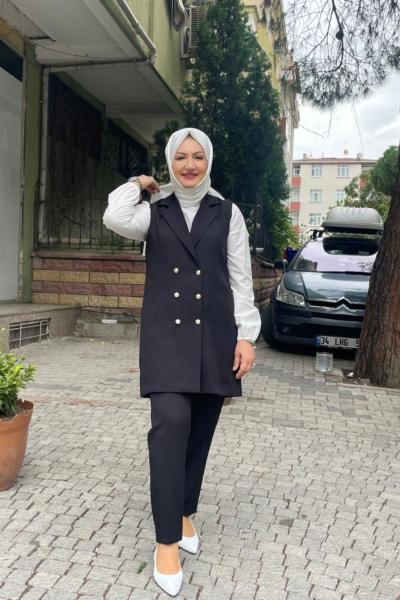 Yelekli pantolonlu takım Siyah